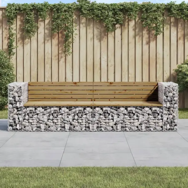Gossi banca de gradina cu gabion, 244x71x65,5 cm, lemn pin impregnat
