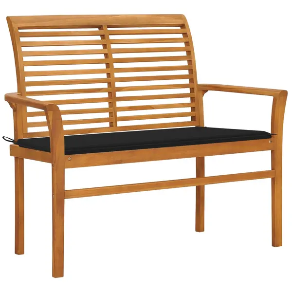 Gossi banca de gradina, cu perna neagra, 112 cm, lemn masiv de tec
