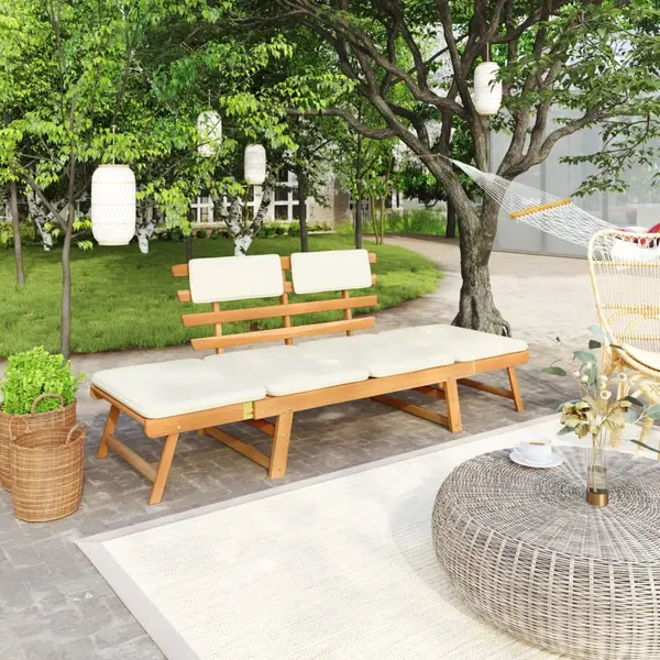 Gossi banca de gradina cu perne 2-in-1, 190 cm, lemn masiv de acacia