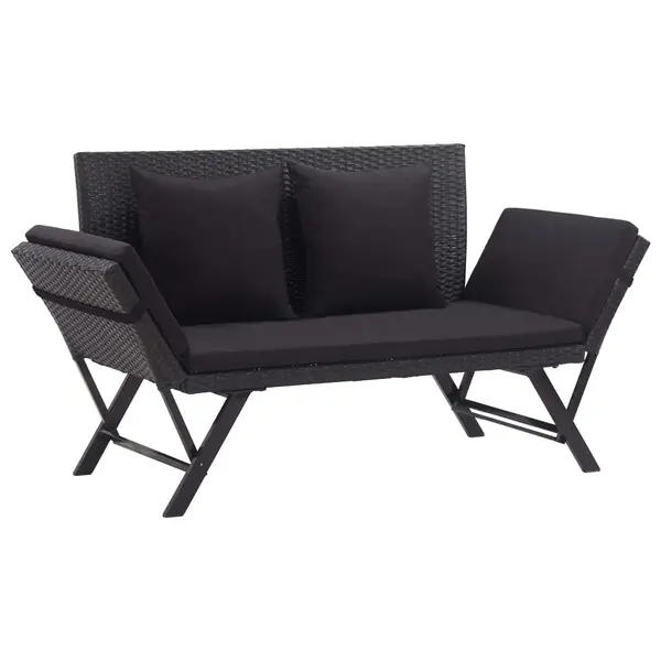 Gossi banca de gradina cu perne, negru, 176 cm, poliratan