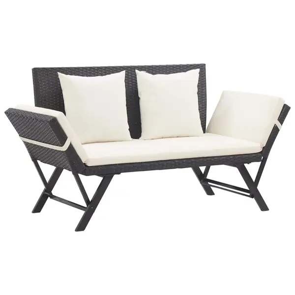 Gossi banca de gradina cu perne, negru, 176 cm, poliratan