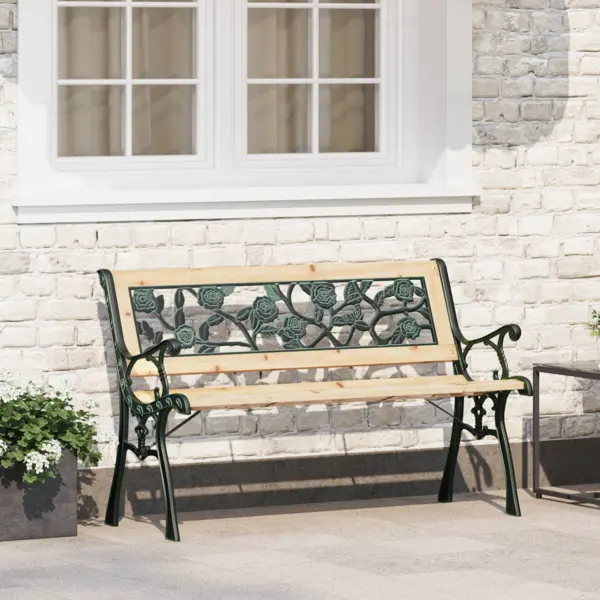 Gossi banca de gradina cu spatar, model trandafir, 116 cm, lemn