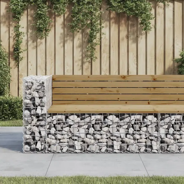 Gossi banca de gradina design gabion 122x71x65,5cm lemn pin impregnat