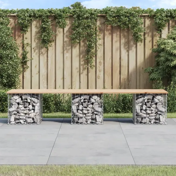 Gossi banca de gradina, design gabion, 203x44x42cm, lemn masiv de pin