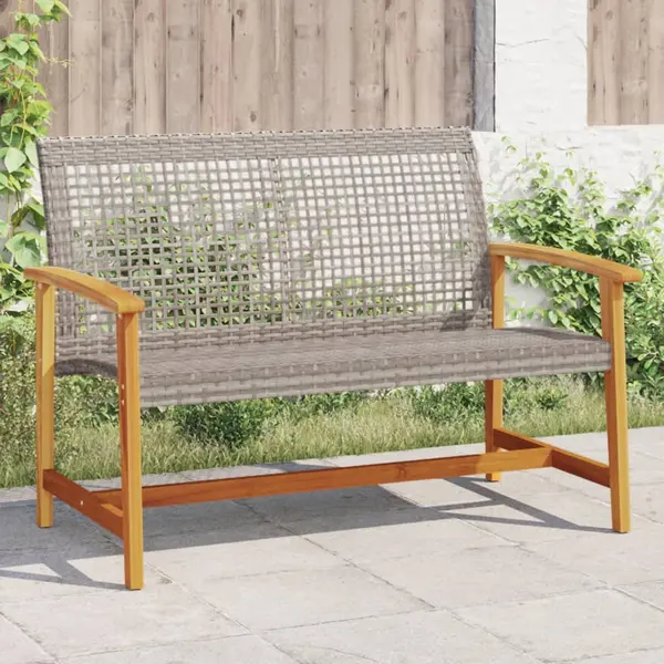 Gossi banca de gradina, gri, 112 cm, poliratan si lemn de acacia