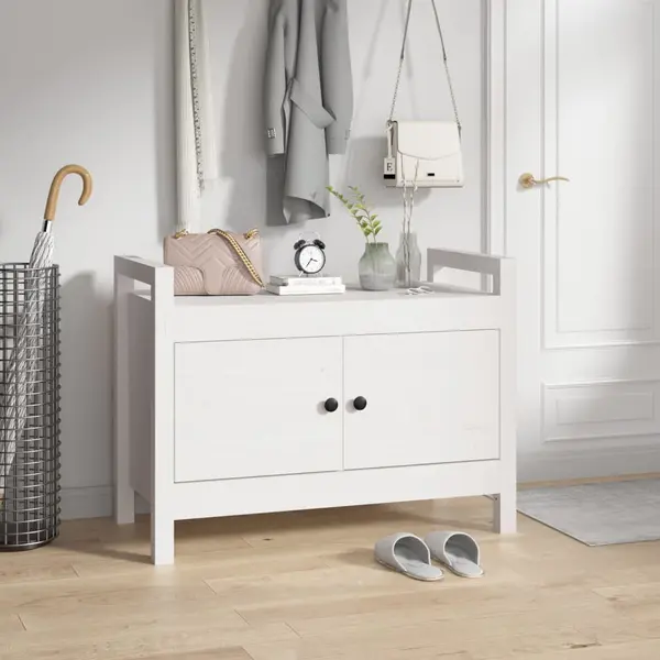 Gossi banca de hol, alb, 80x40x60 cm, lemn masiv pin