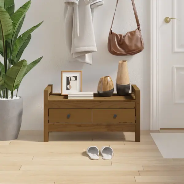 Gossi banca de hol, maro miere, 80x40x43 cm, lemn masiv pin