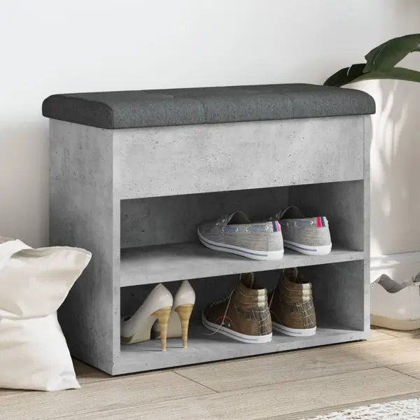 Gossi banca de pantofi, gri beton, 62x32x50 cm, lemn prelucrat