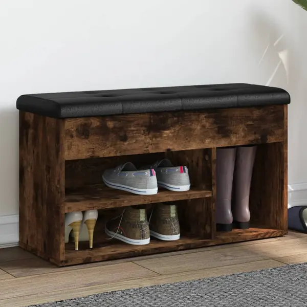 Gossi banca de pantofi, stejar fumuriu, 82x32x45,5 cm, lemn prelucrat
