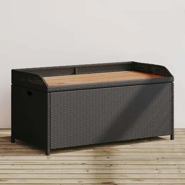 Gossi banca depozitare gradina, negru, 100x50x52 cm, poliratan/acacia