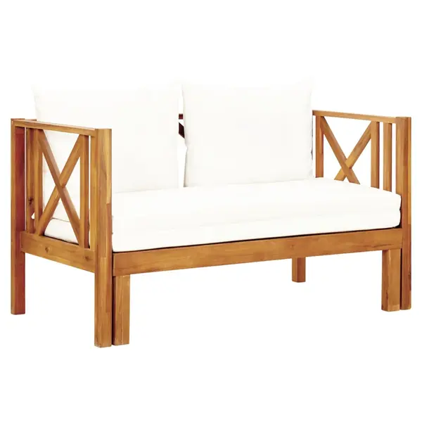 Gossi banca gradina cu 2 locuri & perne, 122 cm, lemn masiv acacia