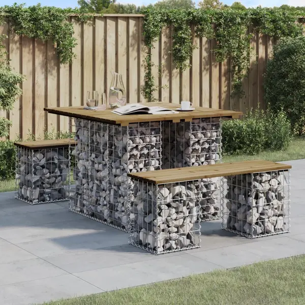 Gossi banca gradina, design gabion, 100x102x72 cm, lemn pin impregnat