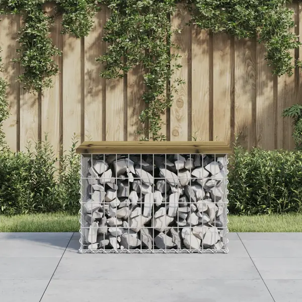 Gossi banca gradina, design gabion, 63x44x42 cm, lemn pin impregnat