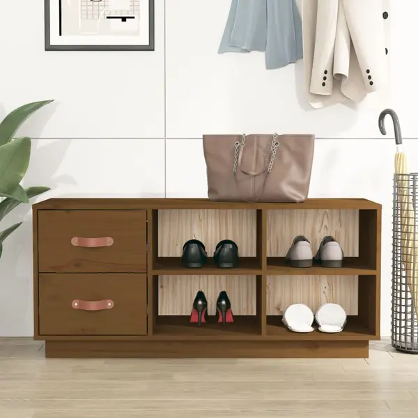 Gossi banca pentru pantofi, maro miere, 100x34x45 cm, lemn masiv pin