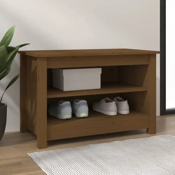 Gossi banca pentru pantofi, maro miere, 70x38x45,5 cm, lemn masiv pin
