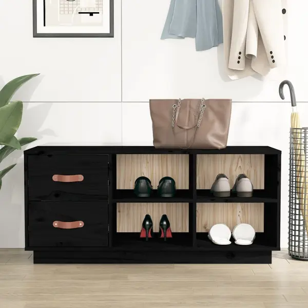 Gossi banca pentru pantofi, negru, 100x34x45 cm, lemn masiv de pin