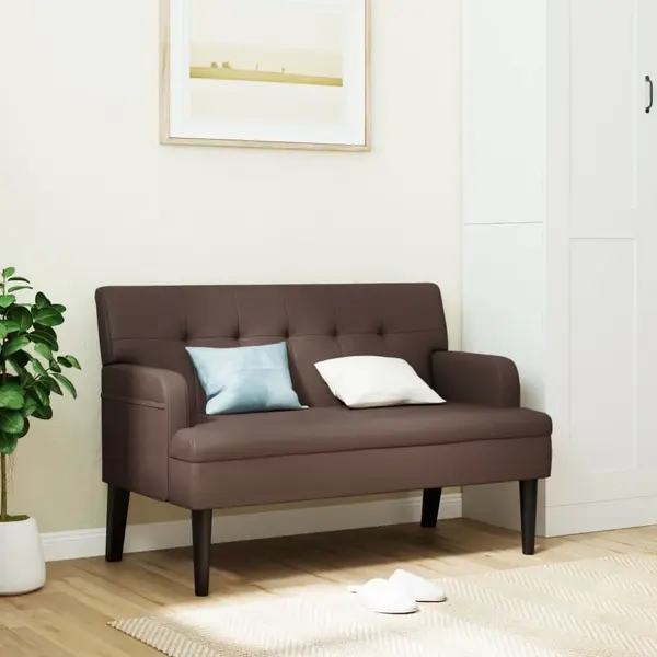 Gossi bancheta cu spatar, maro, 112x65,5x75 cm, piele ecologica