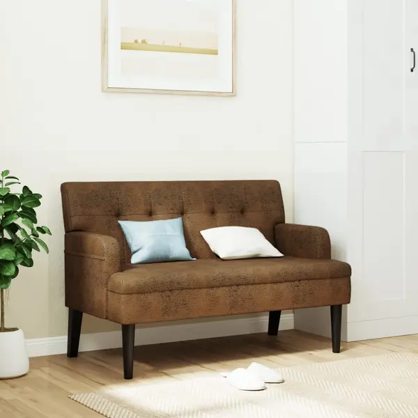 Gossi bancheta cu spatar maro 112x65,5x75 cm piele intoarsa ecologica
