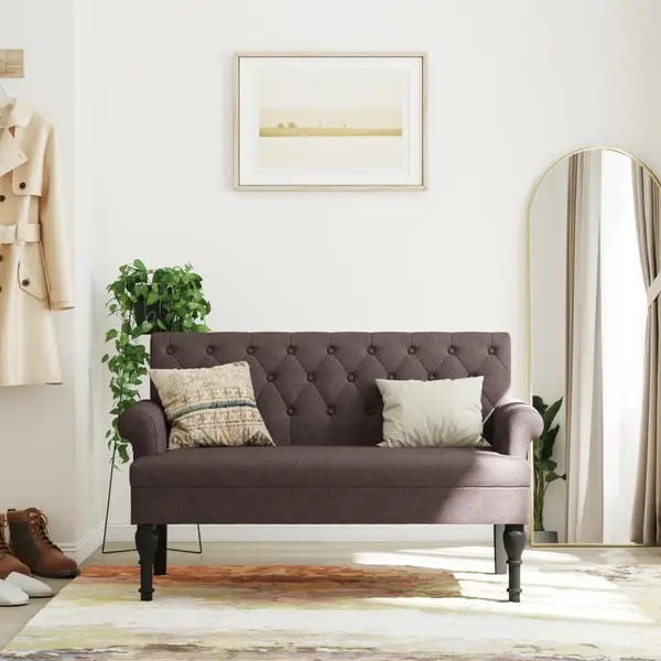 Gossi bancheta cu spatar, maro inchis, 120x62x75,5 cm, textil