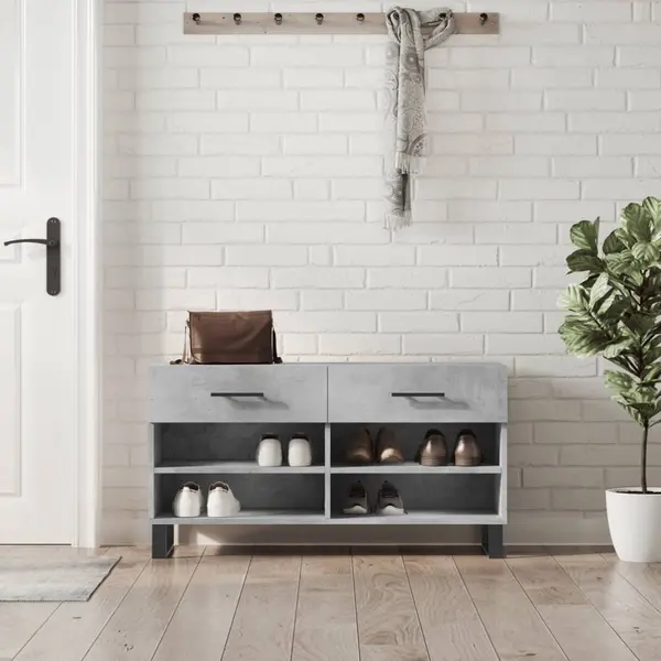Gossi bancheta pantofar, gri beton, 102x35x55 cm, lemn prelucrat