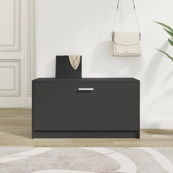Gossi bancheta pantofar, negru, 80x24x45 cm, lemn prelucrat