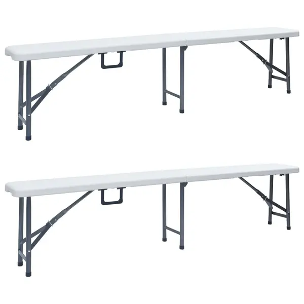 Gossi banci de gradina pliabile, 2 buc., alb, 180 cm, hdpe