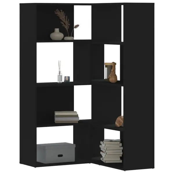 Gossi biblioteca 4 niveluri, negru, 85x85x140 cm, lemn prelucrat
