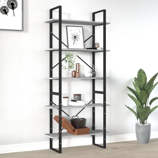 Gossi biblioteca 5 niveluri gri sonoma, 80x30x175 cm lemn prelucrat