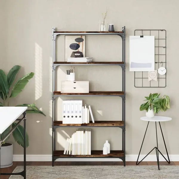 Gossi biblioteca 5 niveluri stejar afumat 80x30x154 cm lemn prelucrat
