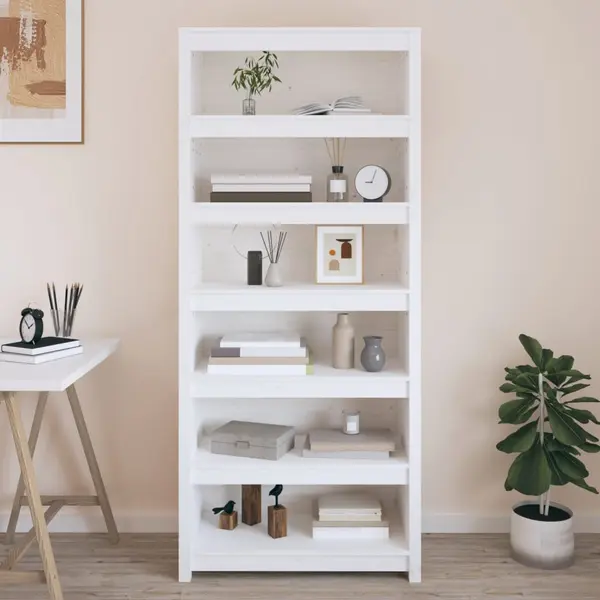 Gossi biblioteca, alb, 80x35x183 cm, lemn masiv de pin