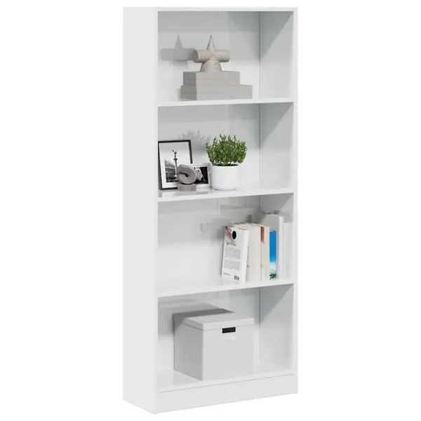 Gossi biblioteca, alb extralucios, 60x24x143 cm, lemn prelucrat