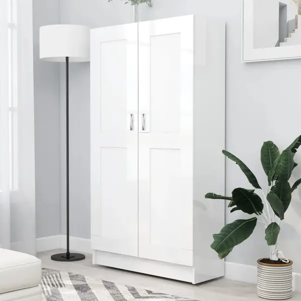 Gossi biblioteca, alb extralucios, 82,5x30,5x150 cm, lemn prelucrat