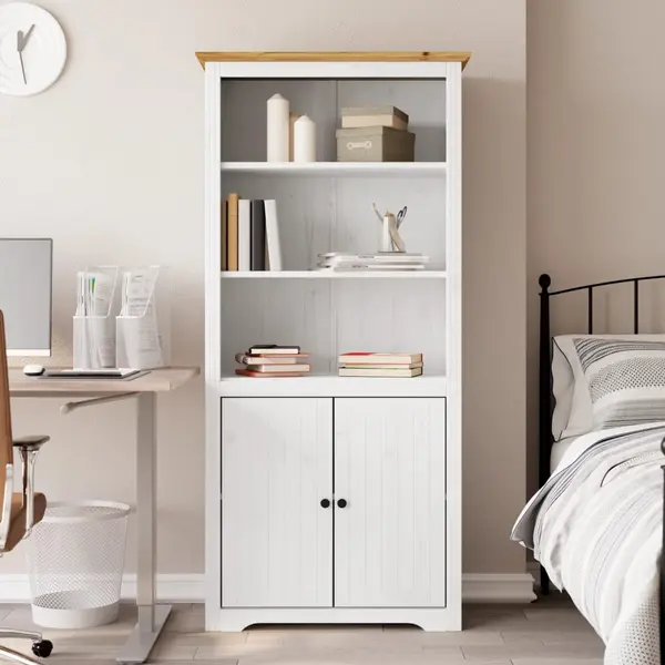 Gossi biblioteca bodo, alb si maro, 82x40x173 cm, lemn masiv de pin