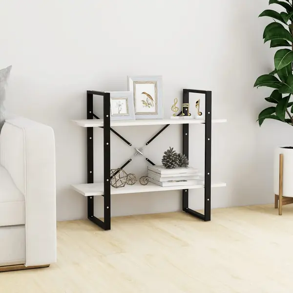 Gossi biblioteca cu 2 rafturi, alb, 80x30x70 cm, lemn masiv de pin