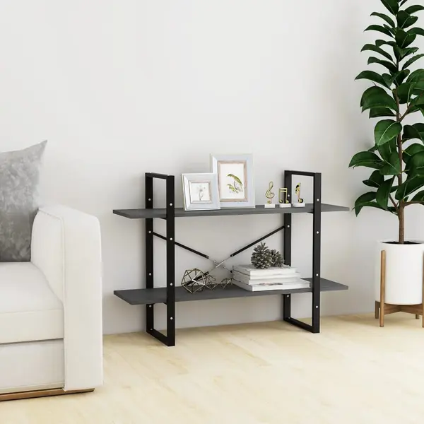 Gossi biblioteca cu 2 rafturi, gri, 100x30x70 cm, lemn masiv de pin