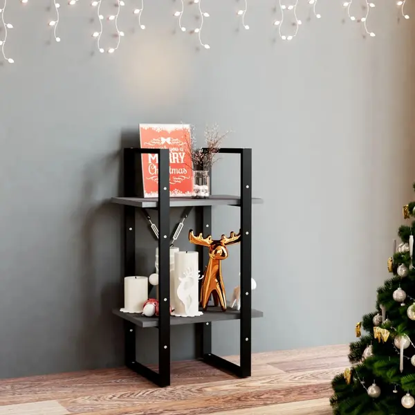 Gossi biblioteca cu 2 rafturi, gri, 40x30x70 cm, lemn masiv de pin