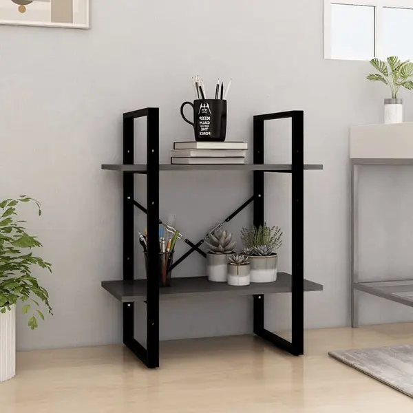 Gossi biblioteca cu 2 rafturi, gri, 60x30x70 cm, lemn masiv de pin
