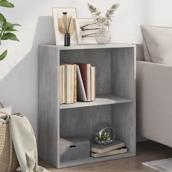 Gossi biblioteca cu 2 rafturi, gri beton, 60 x 30 x 76,5 cm, pal