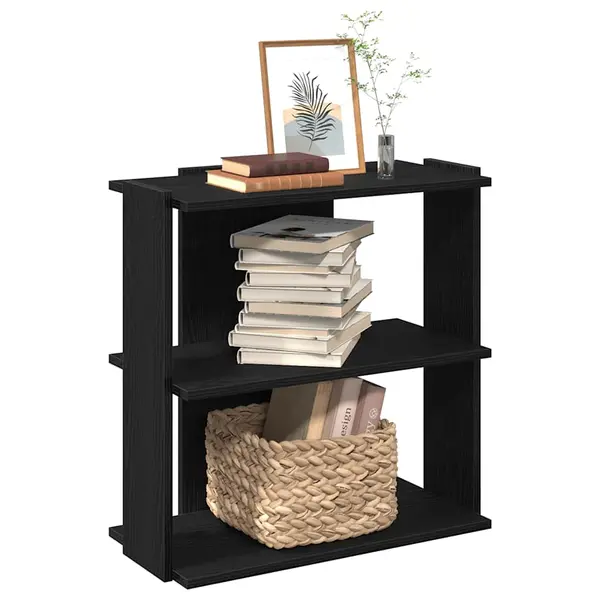 Gossi biblioteca cu 3 etaje, negru, 60x30x80 cm, lemn de prelucrare