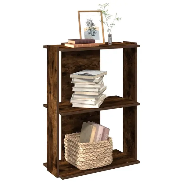Gossi biblioteca cu 3 etaje stejar afumat 60x30x80 cm lemn prelucrat