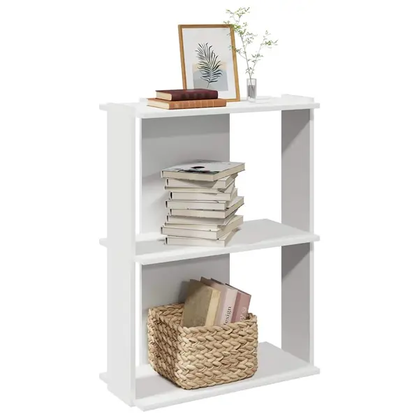 Gossi biblioteca cu 3 niveluri, alb, 60x30x80 cm, lemn de prelucrare