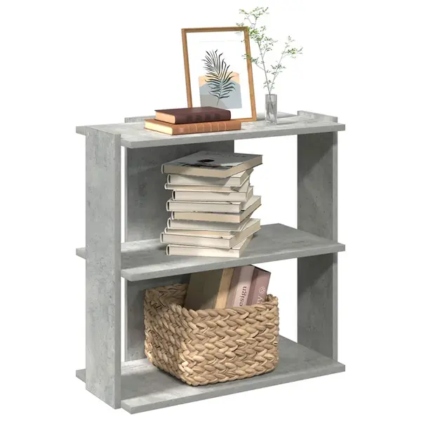 Gossi biblioteca cu 3 niveluri gri beton 60x30x60 cm lemn