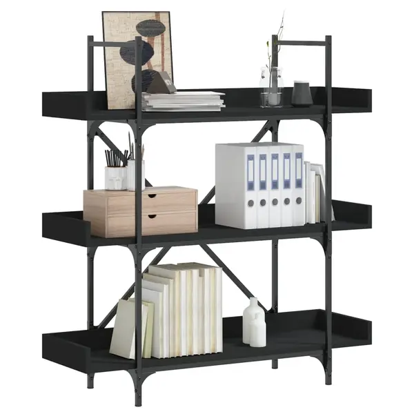 Gossi biblioteca cu 3 niveluri, negru, 100x33x108,5 cm lemn prelucrat