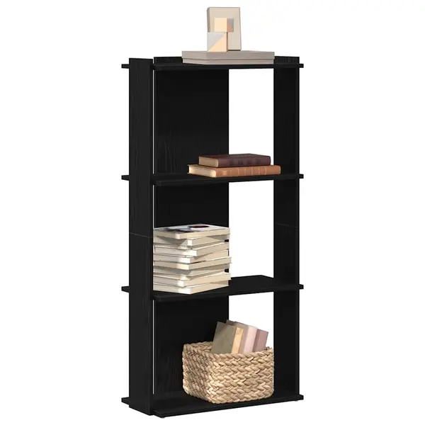 Gossi biblioteca cu 3 niveluri, negru, 60x30x120 cm, lemn prelucrat
