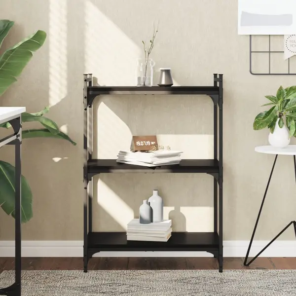 Gossi biblioteca cu 3 niveluri, negru, 60x30x86 cm, lemn prelucrat