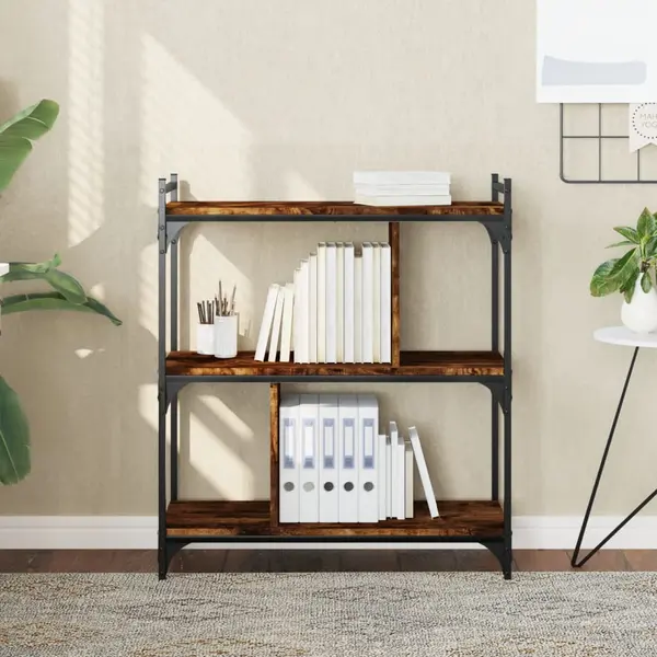 Gossi biblioteca cu 3 niveluri, stejar fumuriu, 76x32x88 cm, lemn