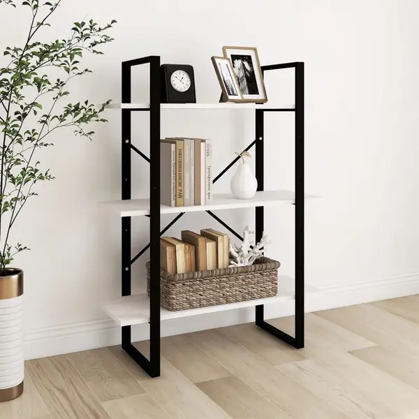Gossi biblioteca cu 3 rafturi, alb, 80x30x105 cm, lemn masiv de pin