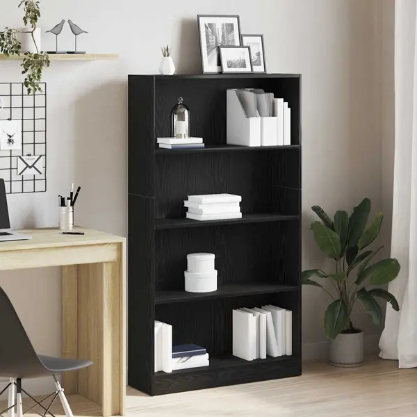 Gossi biblioteca cu 4 etaje stejar negru 80x24x143 cm lemn prelucrat