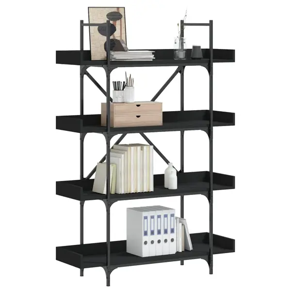 Gossi biblioteca cu 4 niveluri, negru, 100x33x145,5 cm lemn prelucrat