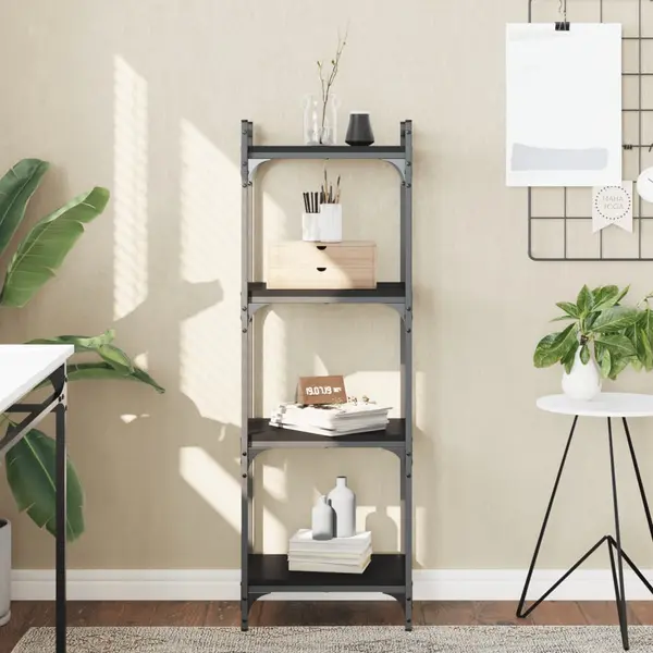 Gossi biblioteca cu 4 niveluri, negru, 40x30x120 cm, lemn prelucrat